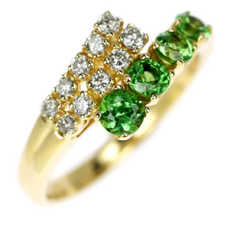 Used] K18YG green garnet diamond ring 0.71ct D0.21ct - Health